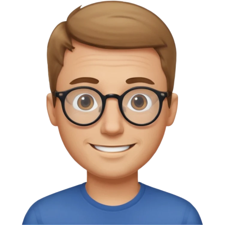 homme blanc cheveux très court marron clair sans barbe sourrir avec lunettes rondes emoji