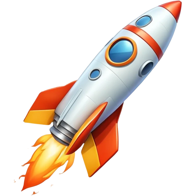 Space rocket, three-dimensional, in a cartoon style, on a white background, bright colors, with a perspective composition, high saturation, prominent details, floating effect, lively atmosphere emoji