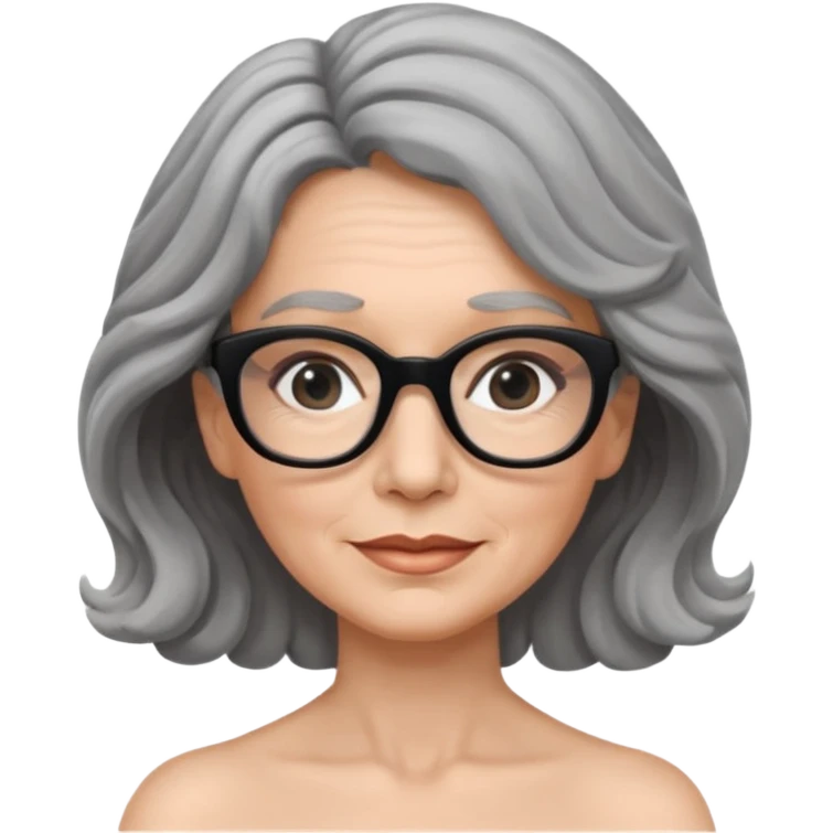 Femme 53 ans lunettes carrées noires cheveux gris ondulés nue emoji