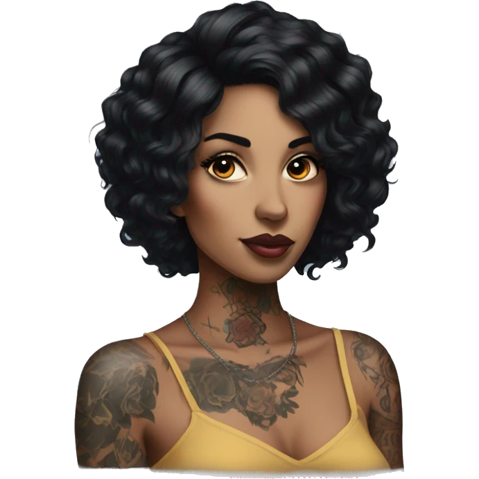 black haired beauty with tattoos portrait emoji