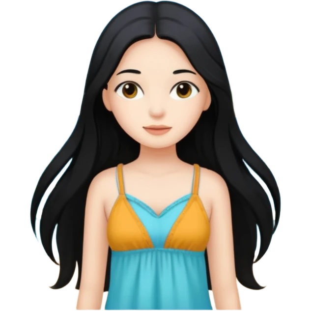 검은 긴 머리의 소녀, 바다를 좋아하고, 차분한 성격, 바다를 좋아하는, 바다를 좋아하는, 여행을 좋아하는, 옷을 차려입은 emoji