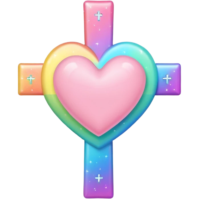 Heart infront of cross, pastel pink and rainbow sparkles  emoji