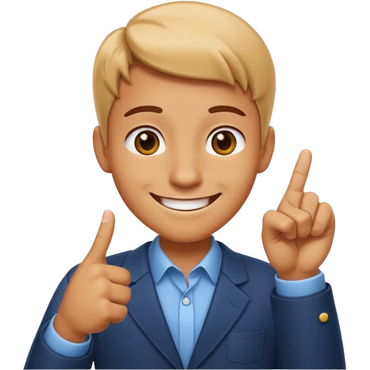 emoji of a cheerful cartoon person pointing down at the ground with both hands — standing straight, smiling confidently, arms bent and both index fingers extended downward — simple background, bright lighting, clean expressive Apple emoji design, playful and clear “here” meaning emoji