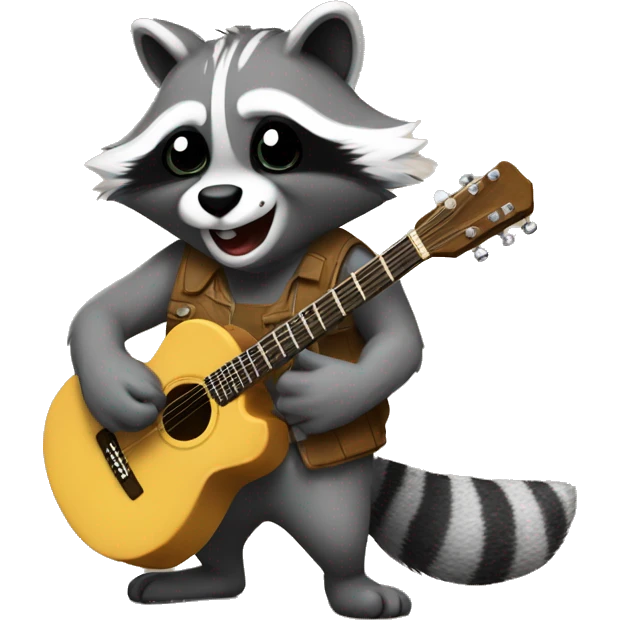 Furry raccon eat cookie andand he holds a guitar in his hand emoji