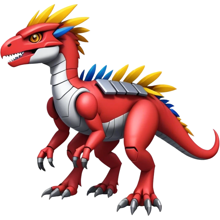 Furry feather-mane Cool Edgy Futuristic shiny colorful Digimon-Fakemon-Guilmon-Velociraptor-Mecha full body   emoji