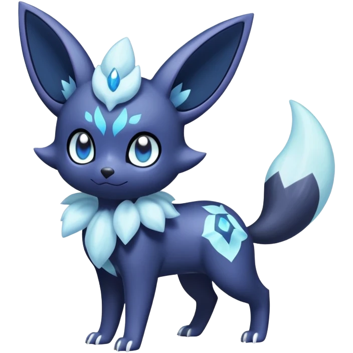 Shiny snowy icy crystalline pastel Nebulae Noibat-Meowstic-Umbreon-Fakémon-hybrid-creature (full body)  emoji