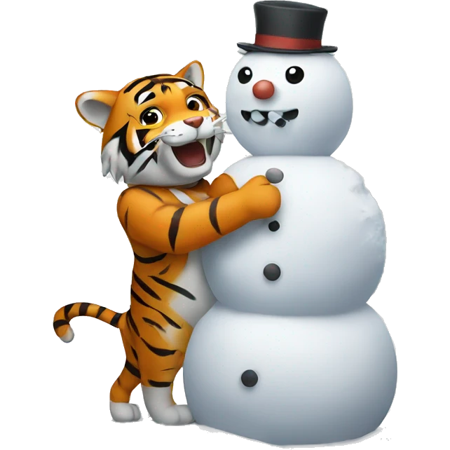 Tiger building snowman emoji