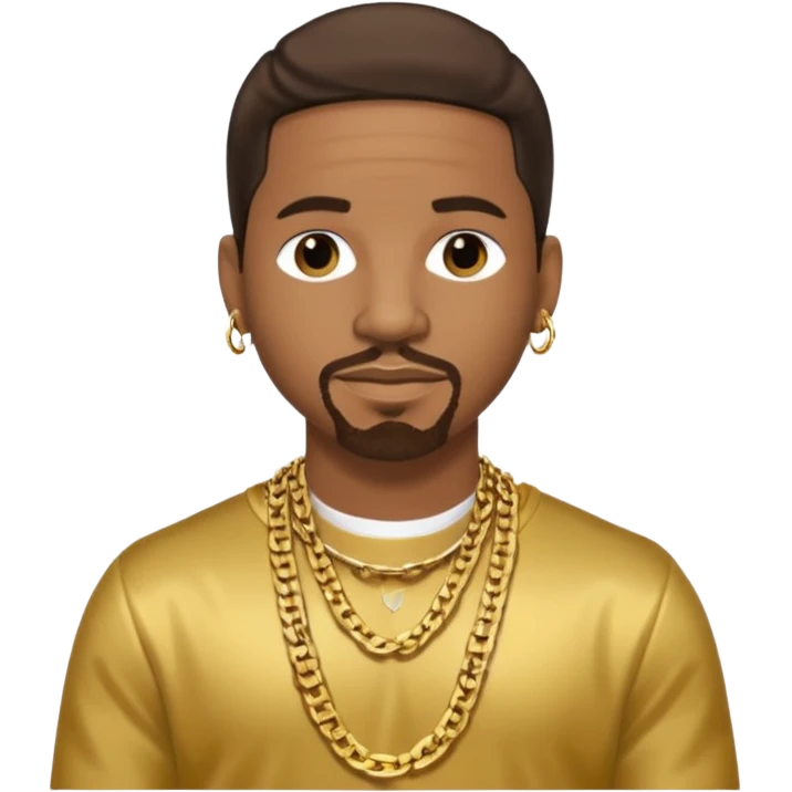 Stevie J, Record Producer with dark brown hair, gold outfit emoji