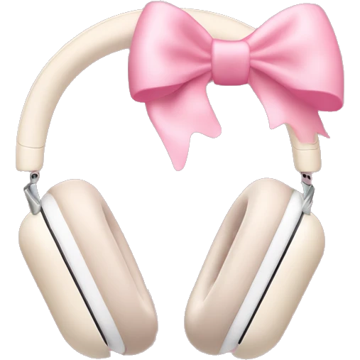Cream colored Apple AirPods Max headphones with pink bows emoji