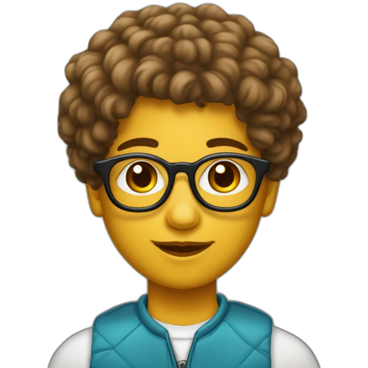 Adolescent métisse clair avec cheveux bouclés brun et un taper et des lunettes emoji
