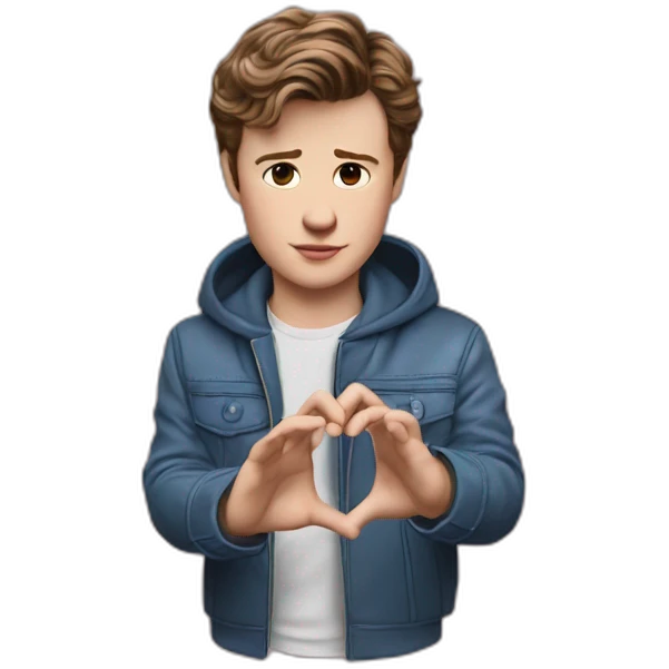 Ansel Elgort as Baby Driver with hands making a heart shape  emoji