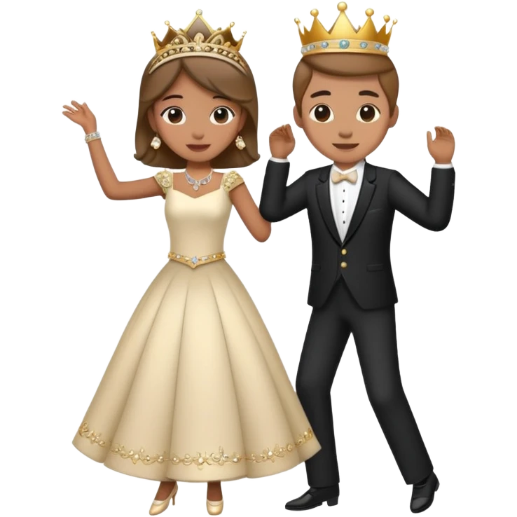 couple dancing at a royal ball, wearing formal clothes and tiara emoji
