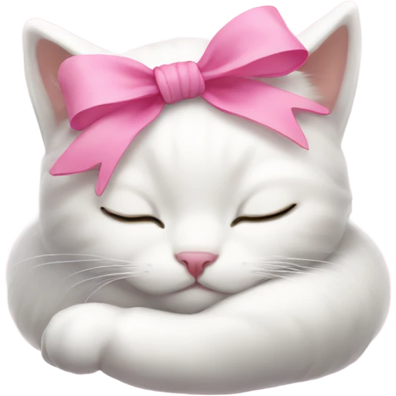 Cute sleeping white cat with a pink bow on its head emoji