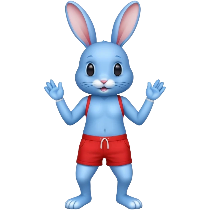 Bunny standing on two legs with red shorts and he’s blue emoji