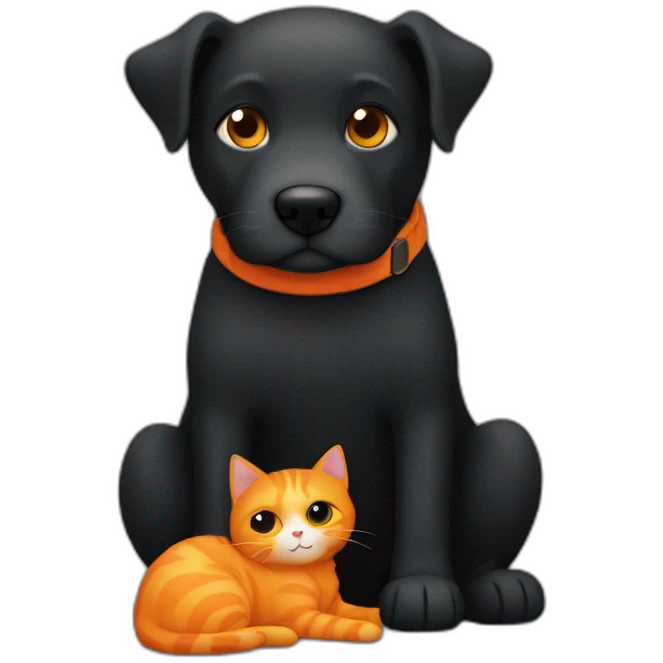 Black dog hugging an orange cat emoji