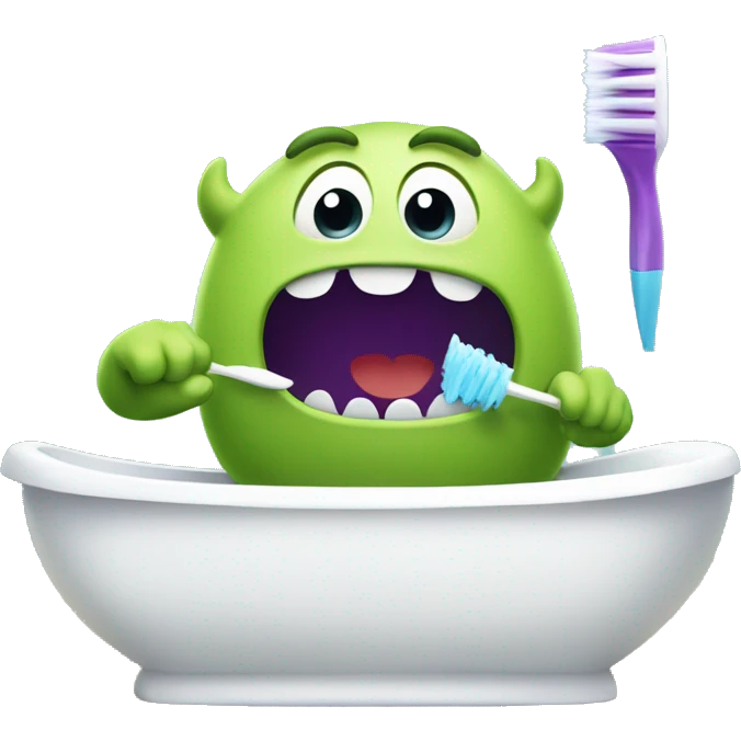 Cute little monster brushing his teeth emoji
