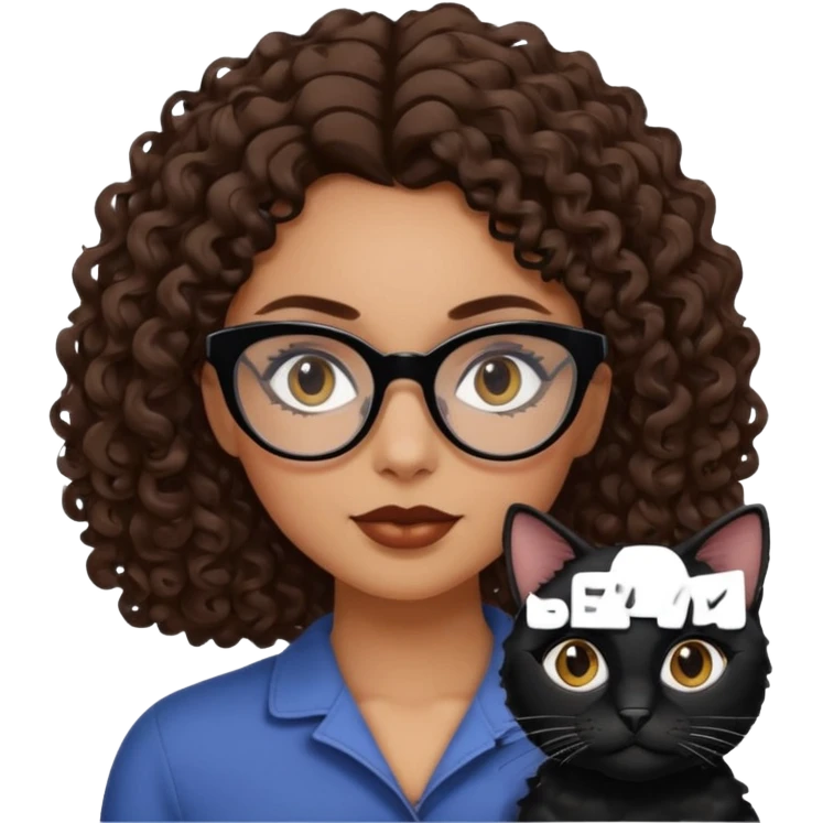 white girl with brown medium length curls and black cat-eye glasses emoji