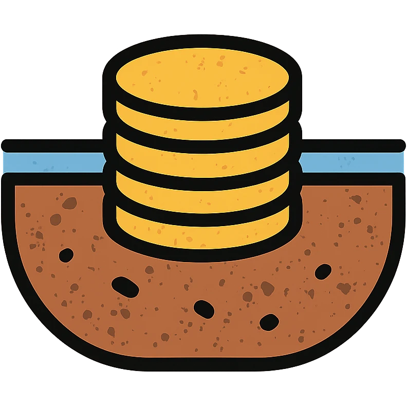 stacked disks partially submerged below a horizontal line suggesting underground with worn distressed effect emoji