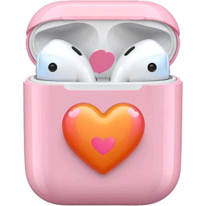 an airpods case filled with two pink and orange hearts emoji