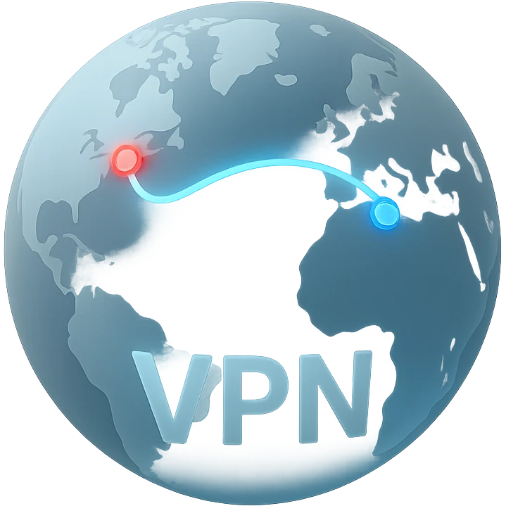 realistic 3D style globe with VPN showing a connection between Germany and USA emoji