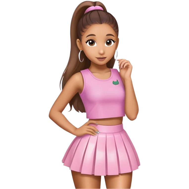 Ariana grande wearing a pink croc top and a short white skirt  emoji
