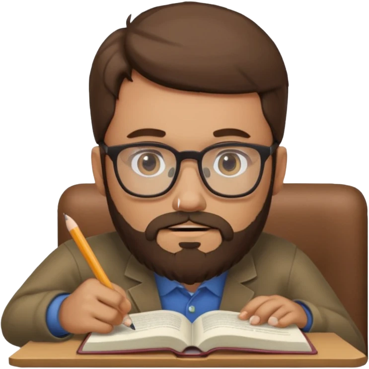 bearded man with glasses studying emoji