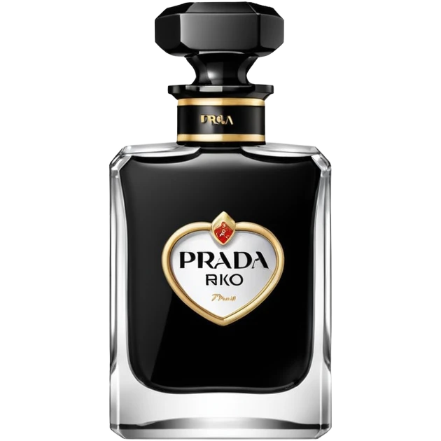 Realistic detailed "prada" brand black luxury perfume bottle with the name Riko on the front emoji