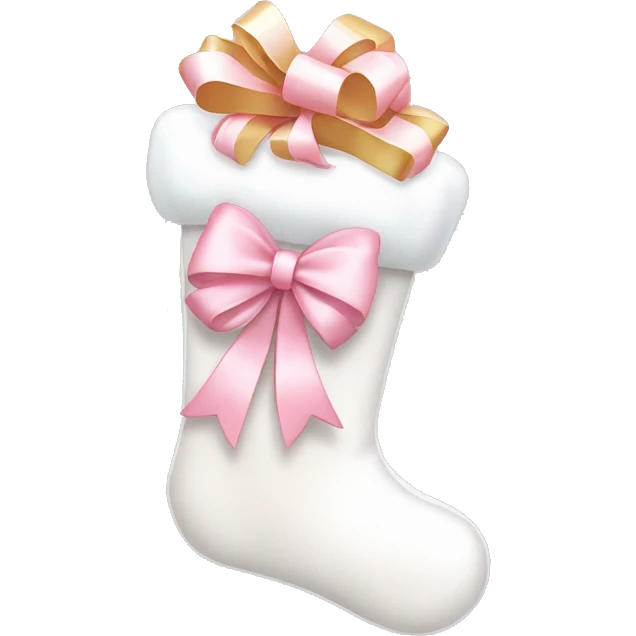 pale pink and white stocking with pale pink bow stuffed with gifts emoji