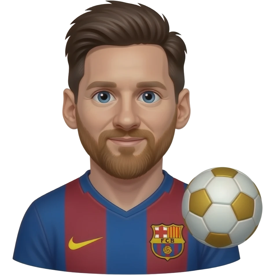 Messi emoji, Barca jersey, one big full ball on right side emoji