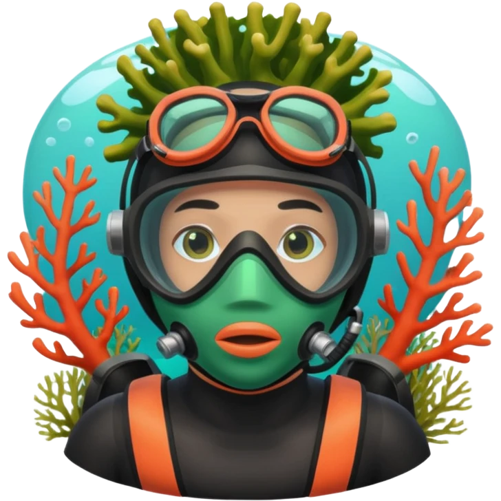 Diver + green mask,Coral Diver. emoji