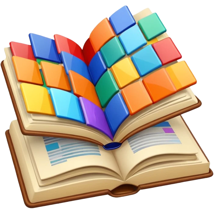 an open book with brightly colored tile samples emoji