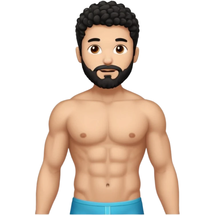 Latino, Mexican male, black curly hair, shape of hair is a modern fade hair cut. with beard. He is standing naked posing.  emoji