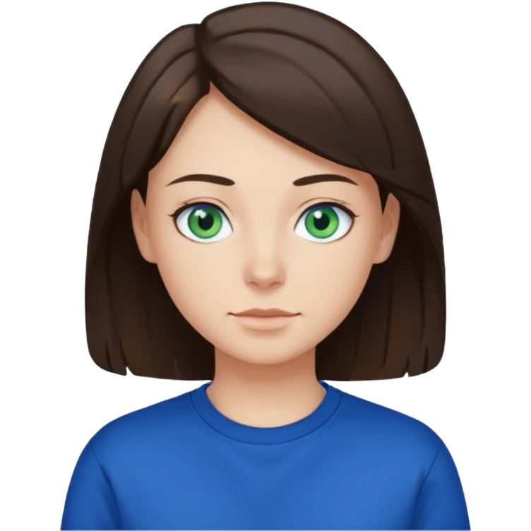 blue/green eyes , pale skin , brunette hair , white t-shirt with a dark blue sweatshirt over too emoji