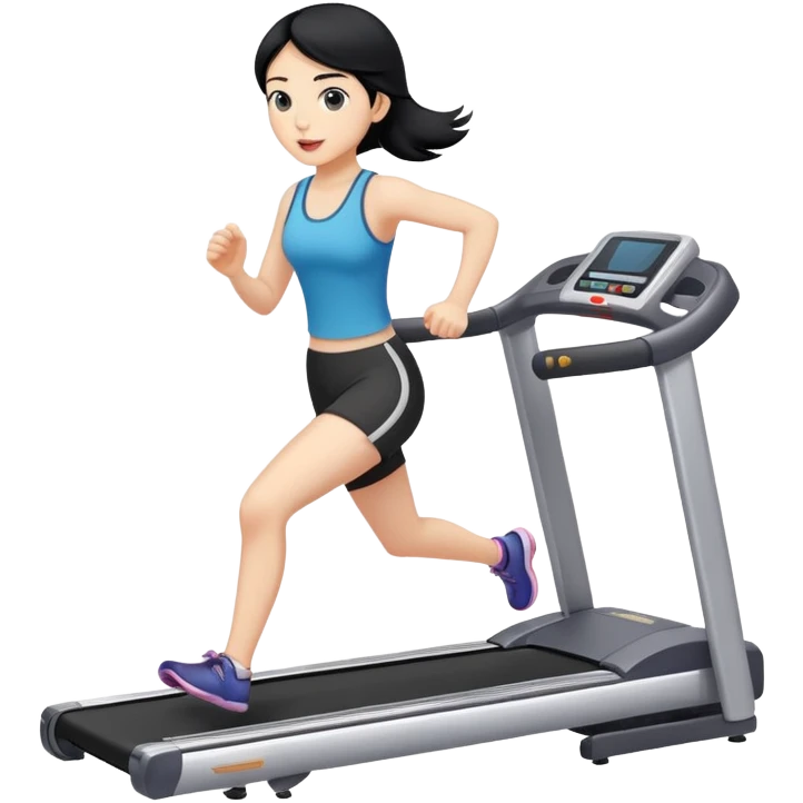 Girl with black hair running on a treadmill  emoji