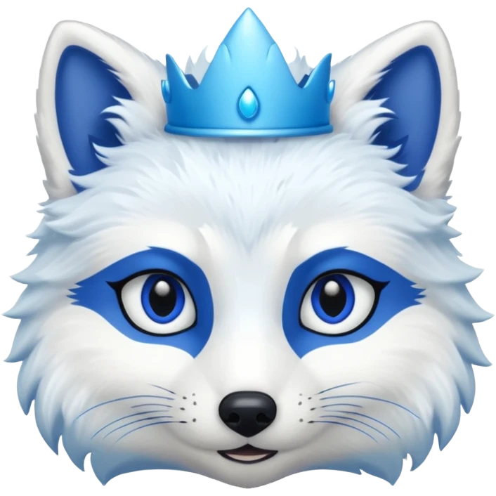 a artic Fox head with a small, thin, dark blue crown, light blue eyeliner, and blue eyes emoji