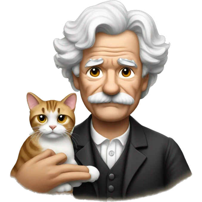 Mark Twain holding a cat emoji