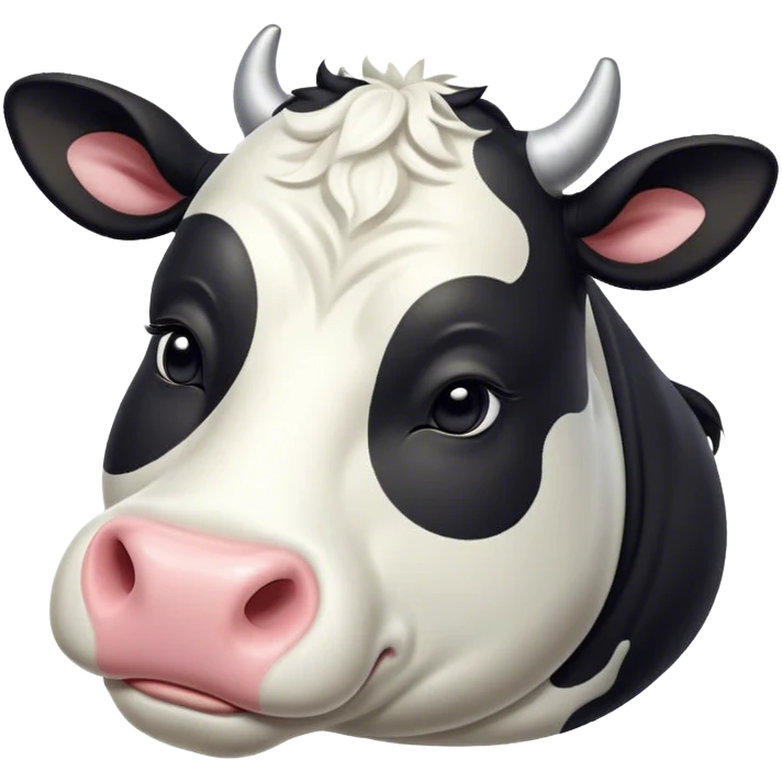 Meme-Worthy Cute Sleeping Black and White Cow Portrait Emoji, Head resting peacefully with a contented smile, showcasing a robust build and a luxuriously soft contrasting coat of black and white, eyes shut in a serene, restful nap, Simplified yet hilariously adorable features, highly detailed, glowing with a soft, drowsy light, high shine, relaxed and utterly lovable, stylized with an air of playful laziness, bright and heartwarming, soft glowing outline, capturing the essence of a comically sleepy cow, so meme-worthy it feels like it could instantly become the next viral sensation of adorable slumber! emoji