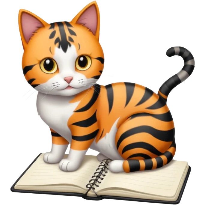 gatita con manchas negras atigradas viendo una libreta anillada emoji