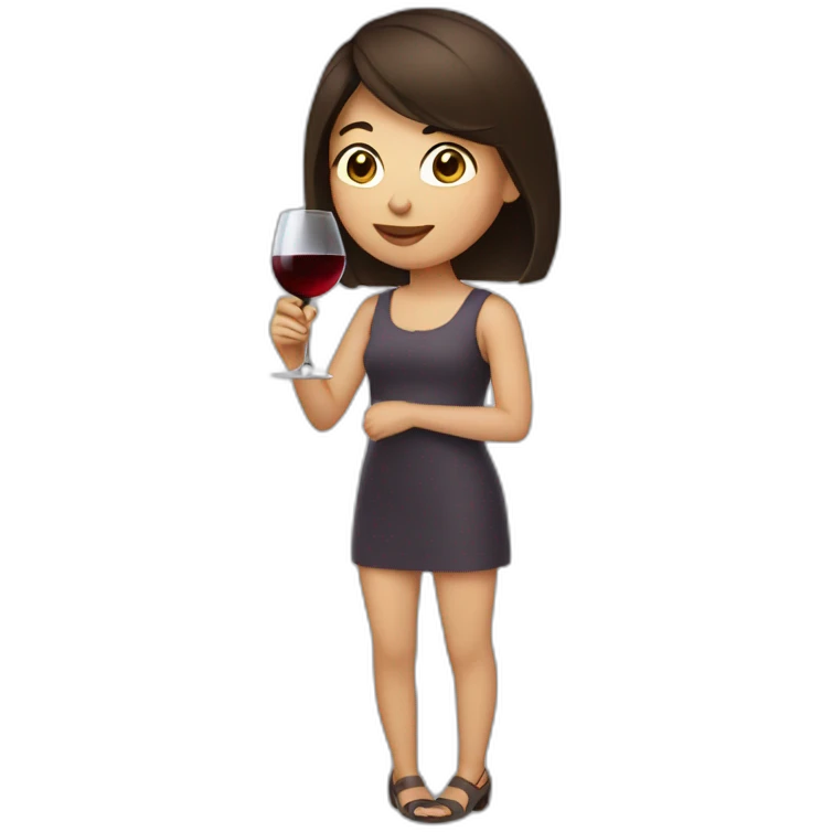 short brunette girl drinking wine emoji
