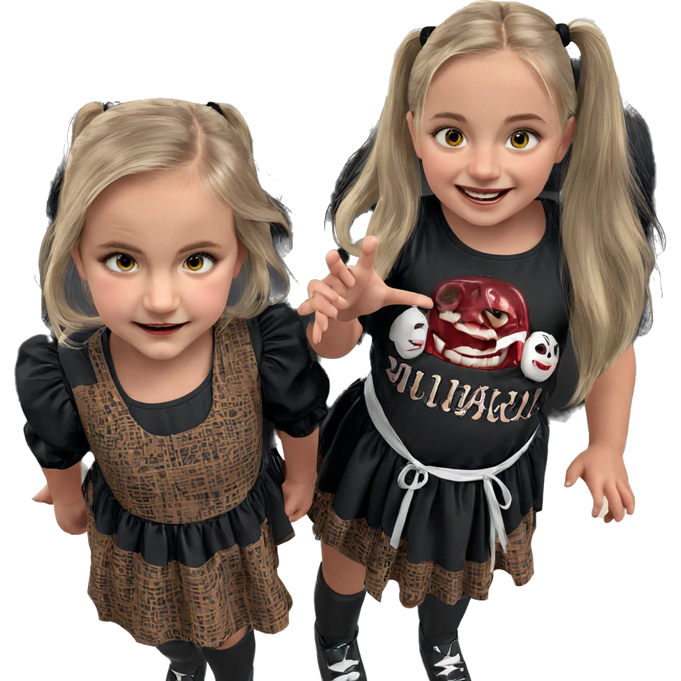 horror themed twin girls smile emoji