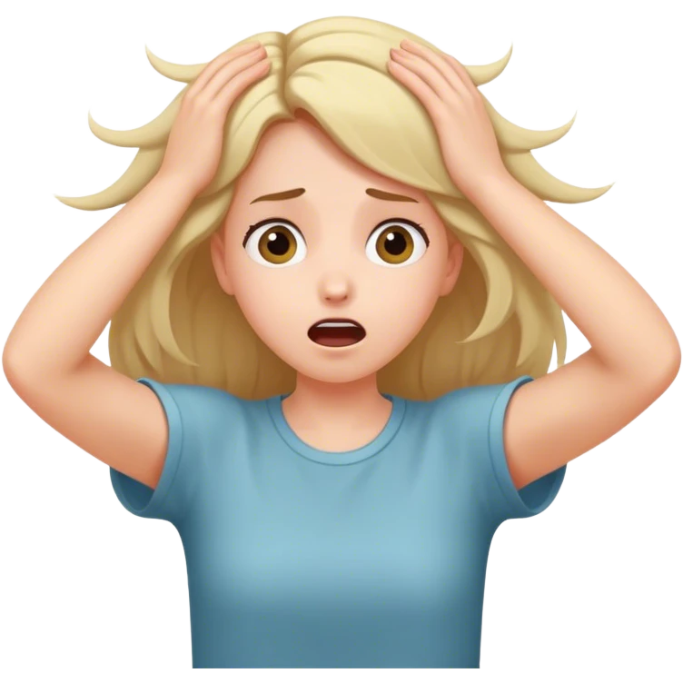 The girl pulls her hair down with her hands and is very surprised emoji