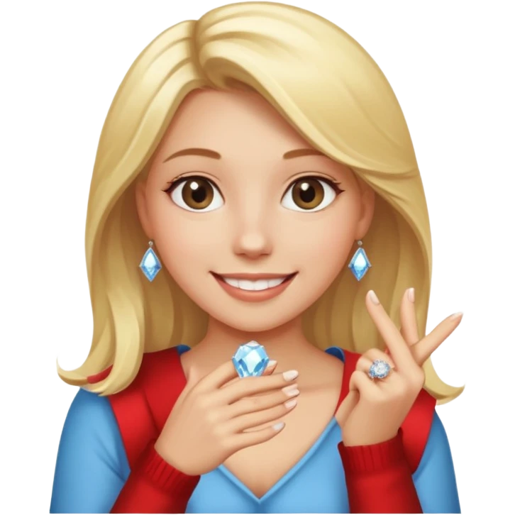 Make a girl beaming showing off a big diamond ring on her finger emoji