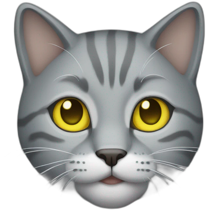 gray cat with yellow eyes and a green hood that smiling emoji