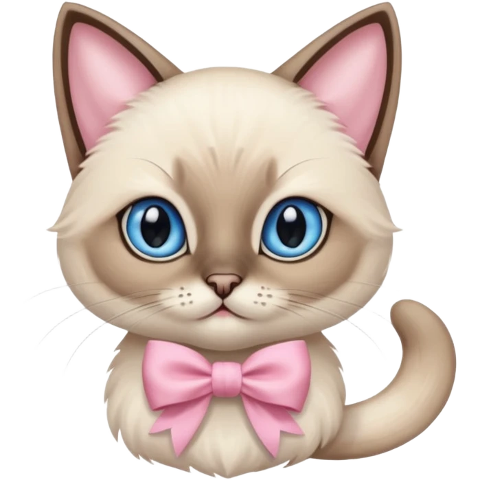 Fluffy cute Siamese cat wearing light pink coquette bow emoji
