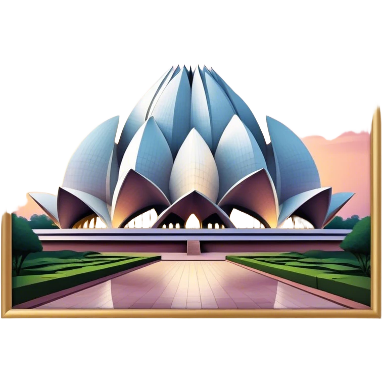 Cinematic Realistic Lotus Temple Landmark Emoji, showcasing the modern architectural marvel with petal‚Äêlike structures rendered with dynamic lighting and graceful textures. emoji