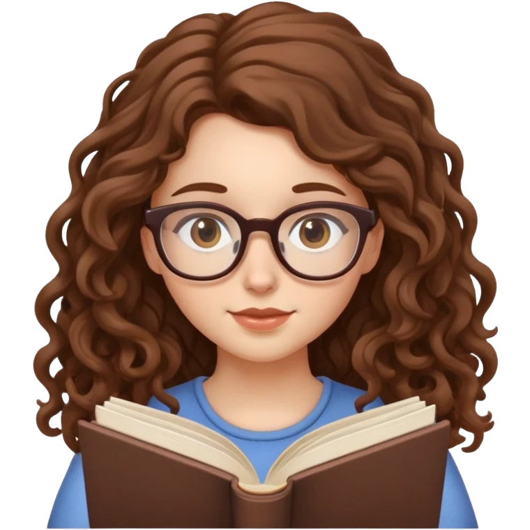 cute white girl with glasses and brown long curly hair reading book emoji