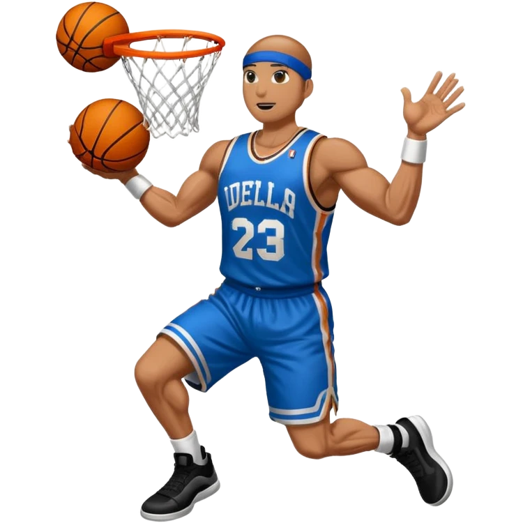 Cell from dragonball dunking a basketball wearing a custom jersey emoji