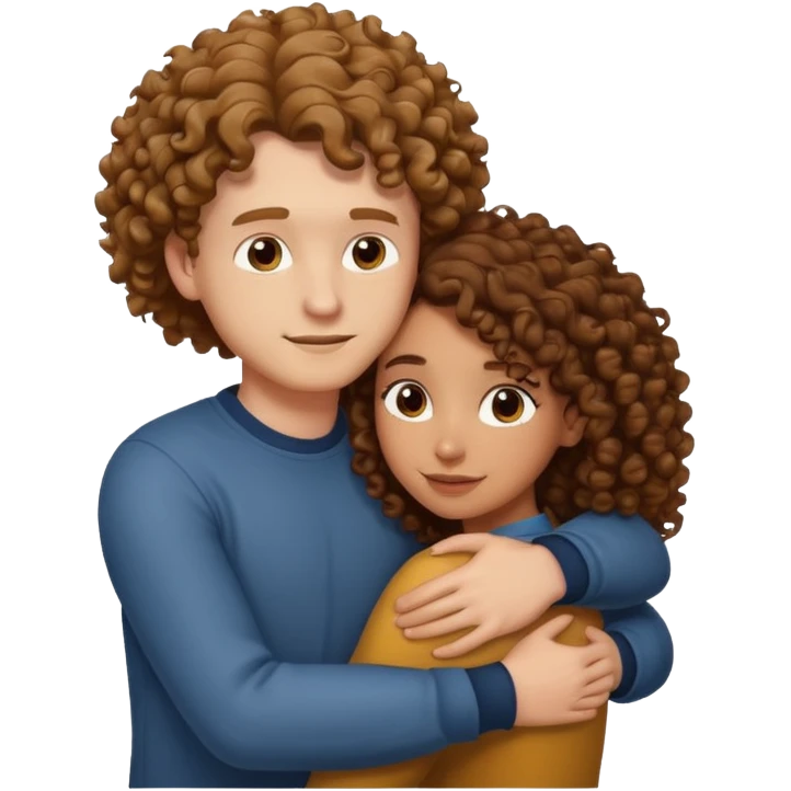 White guy with curly hair hugging a brown girl with curly hair  emoji