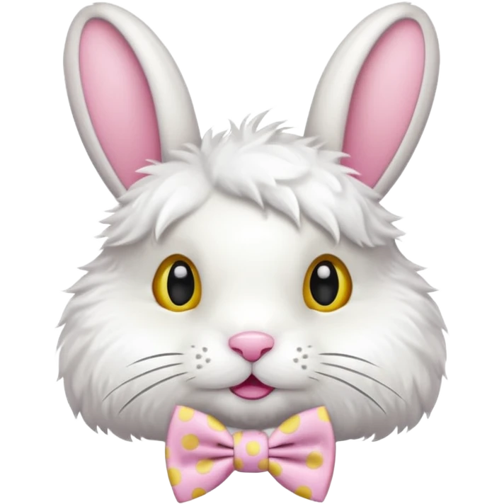Fluffy rabbit with polka-dot yellow bow tie emoji