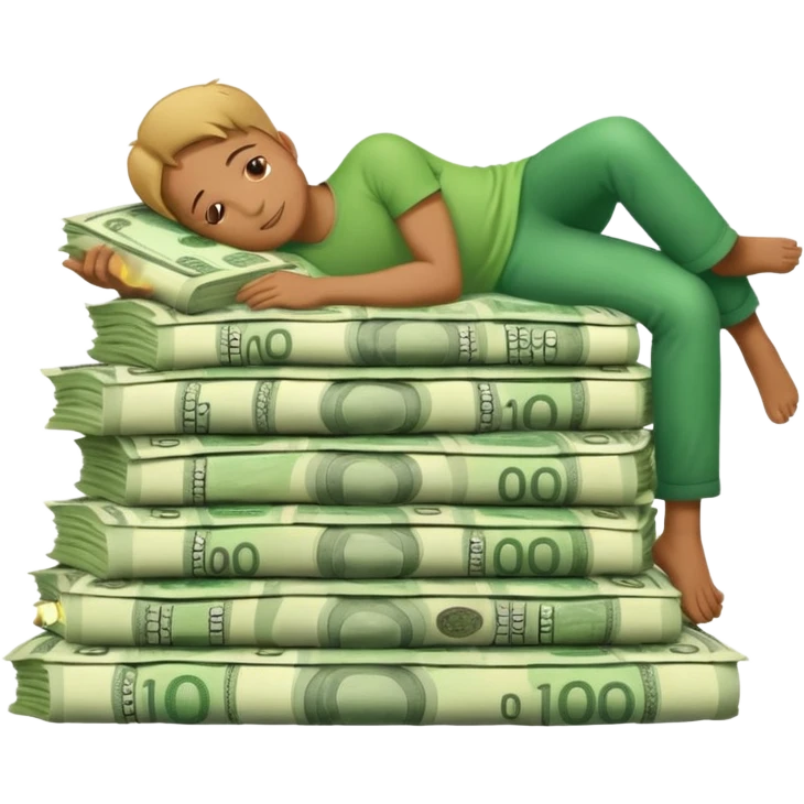 happy person napping on mattress of money emoji